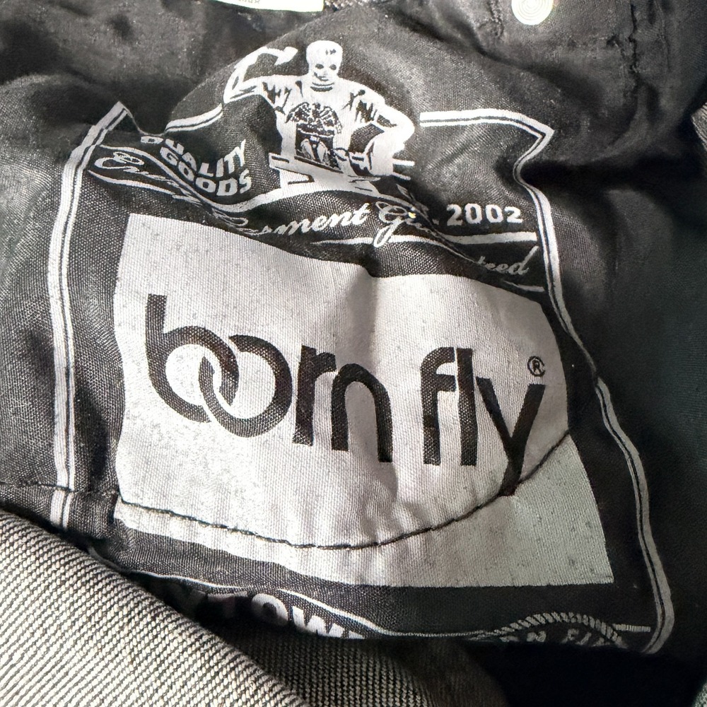 Born Fly Jeans Mens 42x33 Black Discharge Baggy Leg Patches Y2K Streetwear - Picture 12 of 16